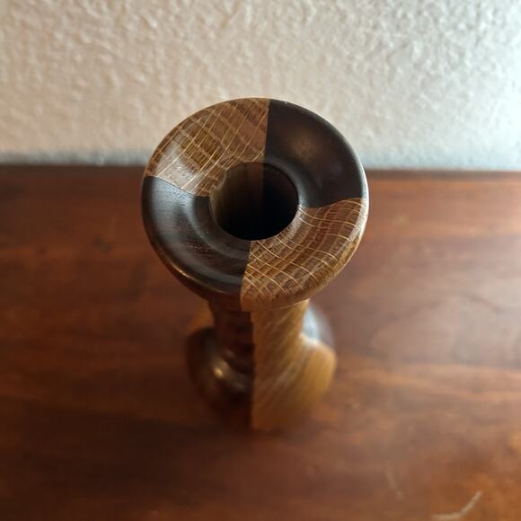 Vintage Handcrafted Two-Tone Wood Vase Mid Century Modern Decorative - Picture 5 of 6